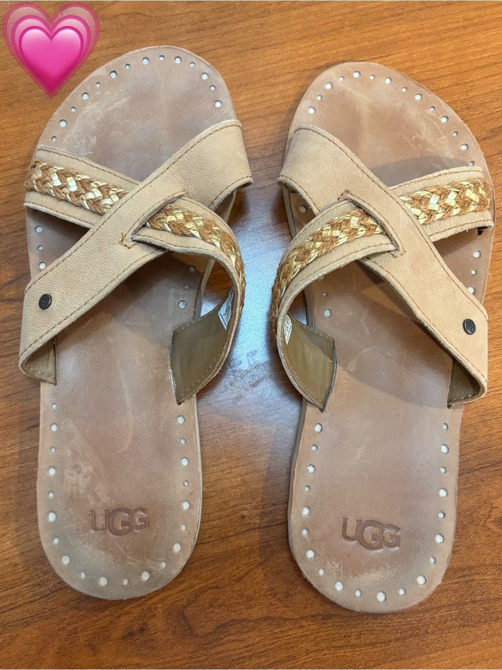 UGG Women's Tan Braided Leather Cross-Over Slide Sandals